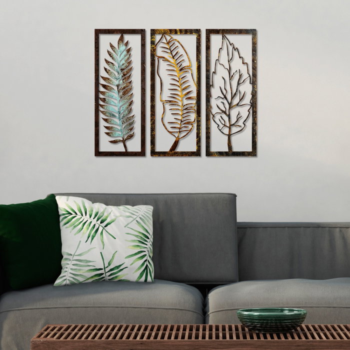Wallity Leaf 35 - Conjunto de 3 piezas decorativas de metal multicolor